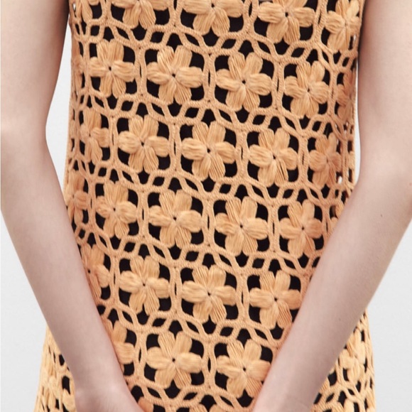 ZARA NEW WOMAN LONG KNIT FLORAL DRESS ORANGE size L - Picture 3 of 8